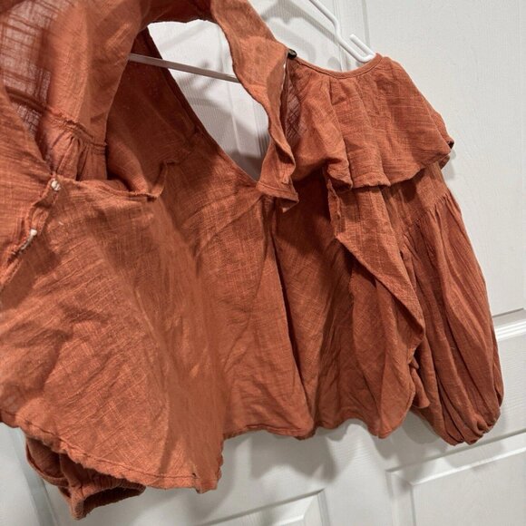 Free People Zuri Ruffle Blouse Open Back In‎ Ginger Spice Size Small S Orange - Picture 7 of 9